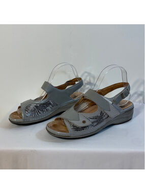 Hergos Gray Silver Sandals Women's EU Size 39 Leather Adjustable Walking Comfort